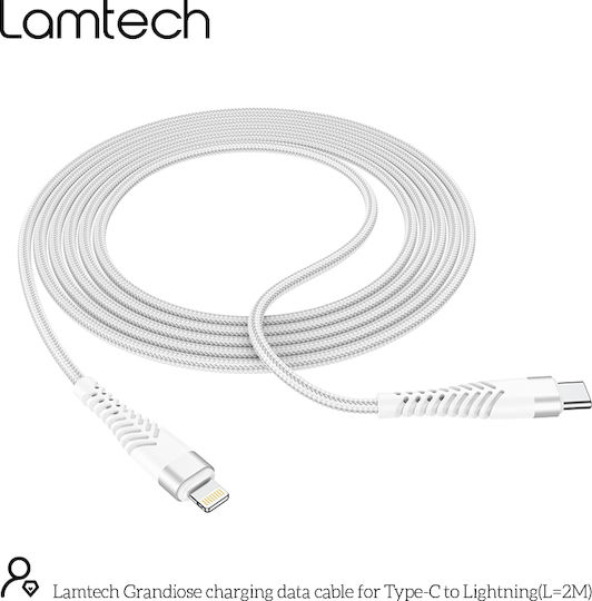 Lamtech Cablu Braided USB 2.0 USB-C Masculin - USB-C Alb 2m LAM023633