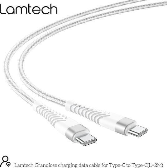 Lamtech Cablu Braided USB 2.0 USB-C Masculin - USB-C Alb 2m LAM023633