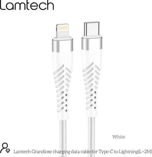Lamtech Braided USB-C to Lightning Cable Λευκό 2m (LAM023640)