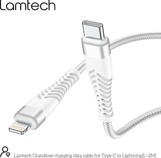 Lamtech Braided USB-C to Lightning Cable Λευκό 2m (LAM023640)