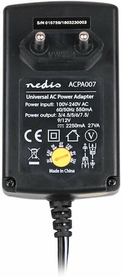Nedis Universal Τροφοδοτικό Ρυθμιζόμενης Τάσης 12V 2.25A με Ισχύ 27W με σετ βυσμάτων (ACPA007)