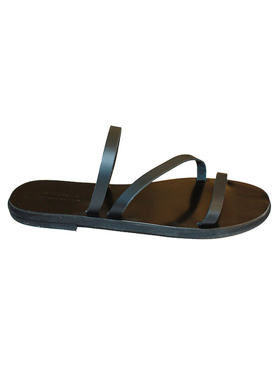 Women's leather sandals in black color