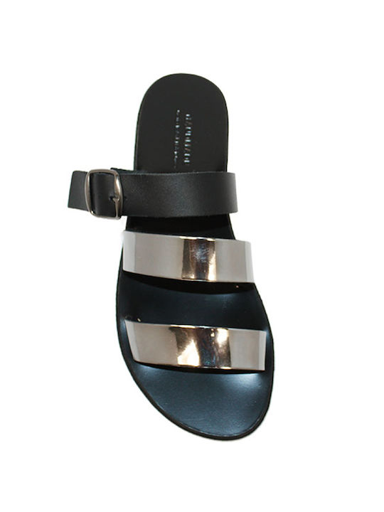 Women's leather sandals in black color