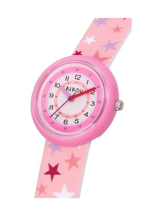 Kikou Kinder-Analoguhr mit Kautschuk/Plastikarmband Rosa