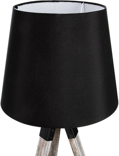Atmosphera Runo Stoff Tischlampe für Fassung E27 mit Schwarz Schirm und Silber Basis