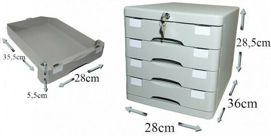 Groovy Plastic Sertar de birou 4 Locuri cu Blocare 36cmx28cmx28.5cm Gri