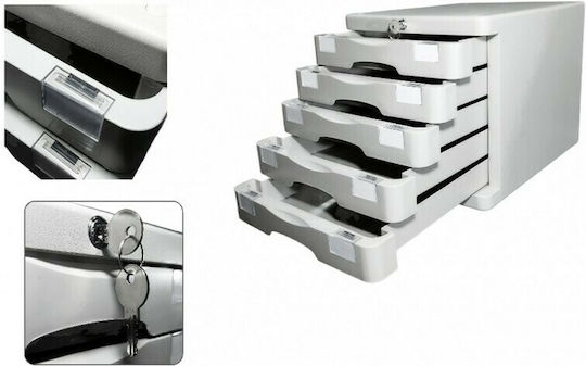 Plastic Desktop Drawer 5 Number of Spit With Lock 36x28x28.5cm Gray