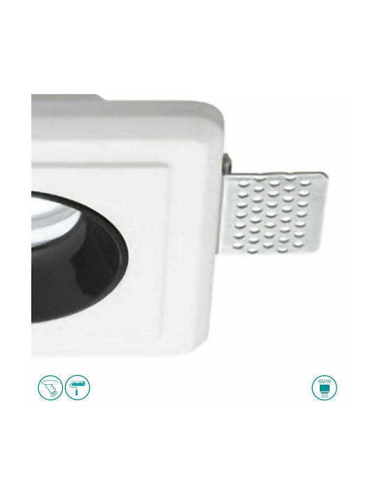 Gea Luce Hemera Square Plaster Recessed Spot with Socket GU10 Black 12x12cm. 1pcs