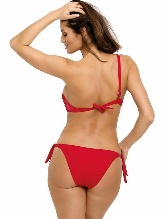 Marko Bikini Set One Shoulder Top & Slip Bottom with Laces Red