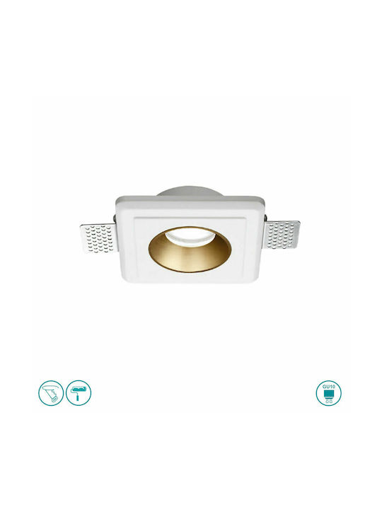 Gea Luce Hemera Square Plaster Recessed Spot with Socket GU10 Copper 12x12cm. 1pcs