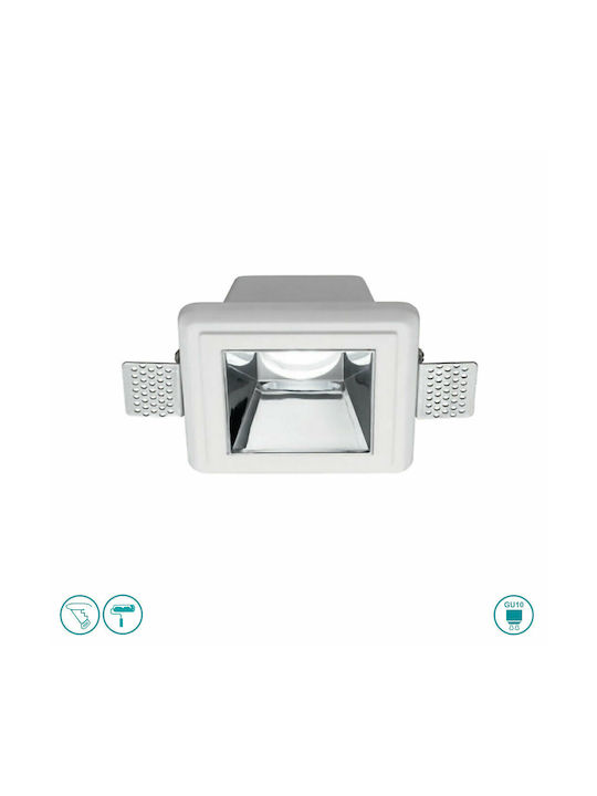 Gea Luce Astra Square Metallic Recessed Spot with Socket GU10 Silver 12x12cm. 1pcs