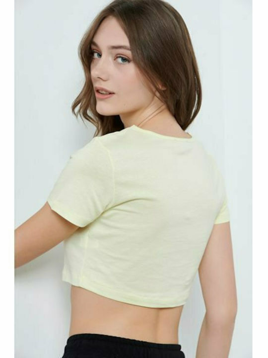 BodyTalk Crop Top Sportiv pentru Femei cu Mâneci Scurte Galben