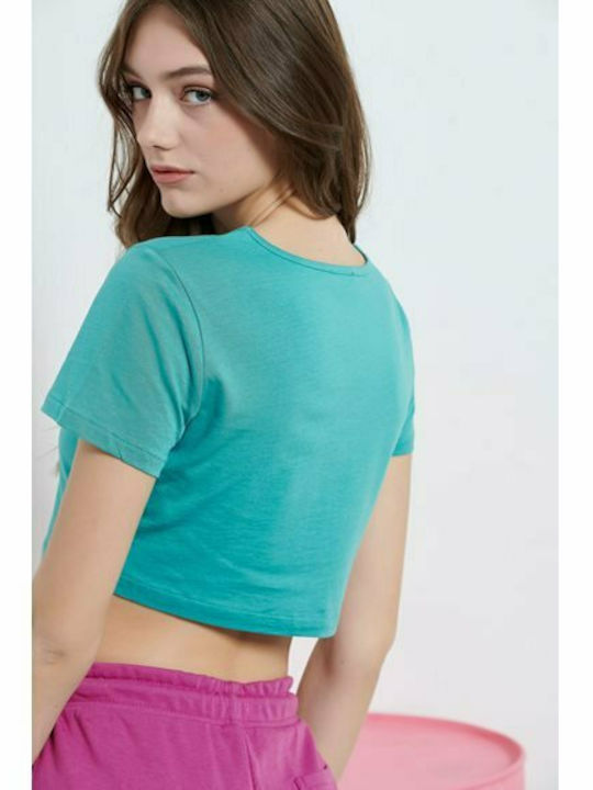 BodyTalk Damen Sportliches Crop Top Kurzarm Türkis