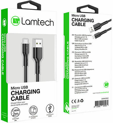 Lamtech Regular USB 2.0 to micro USB Cable Γκρι 2m (LAM440962)