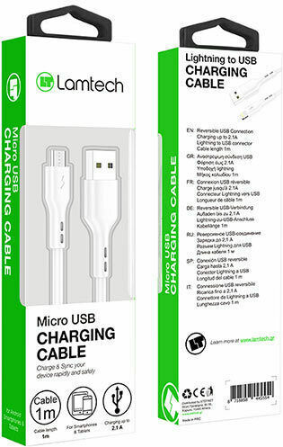 Lamtech Regular USB 2.0 to micro USB Cable Λευκό 1m (LAM440986)