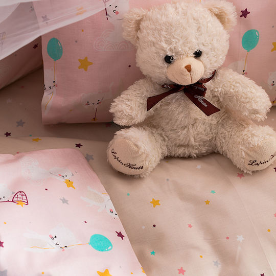Vesta Home Σετ Βρεφική Παπλωματοθήκη με Μαξιλαροθήκη Cat Ροζ 120x160εκ.