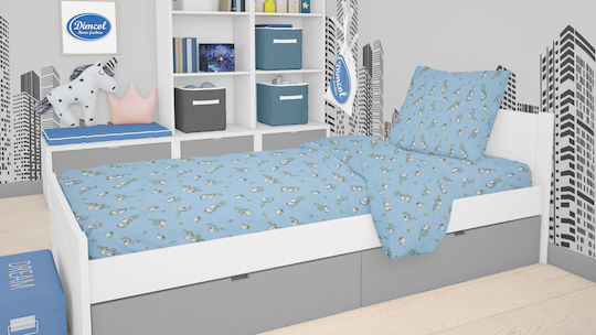 Dimcol Βρεφική Παπλωματοθήκη Birds 14 Sky Blue 120x160εκ.
