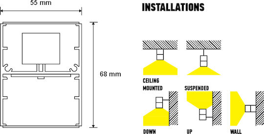 KT Lighting Atlas Commercial Linear LED Ceiling Light 13.6W Warm White IP20 L58xD5.5xH6.8cm