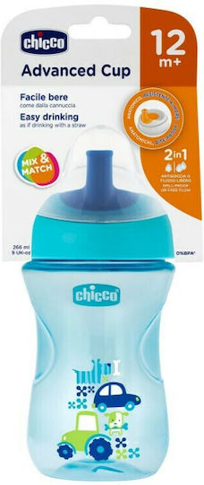Chicco Advanced Cup Easy Drinking Educational Sippy Cup Plastic Light Blue cars for 12m+m+ 266ml
