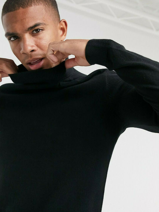 Selected Men's Long Sleeve Sweater Turtleneck Black