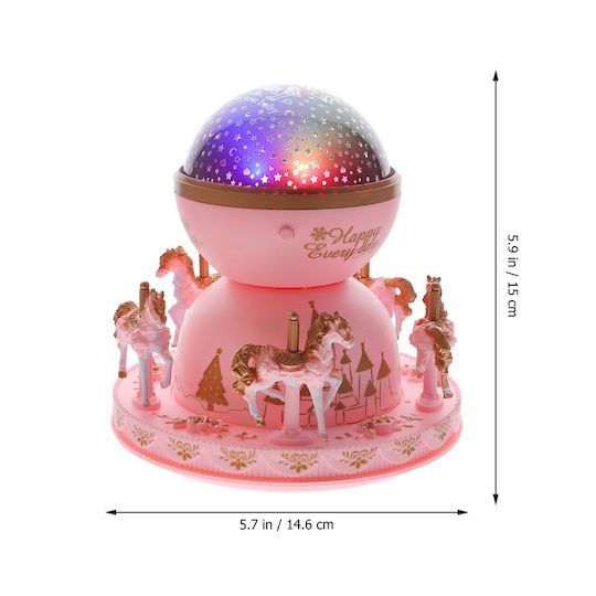 Kids Projector Lamp Carousel with Star Projection Pink 14.6x14.6x15εκ.