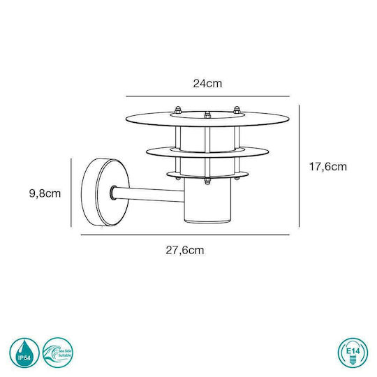 Nordlux Bastia 24 Lumină de exterior cu abajur montată pe perete E14 IP54 27.6x17.6εκ.