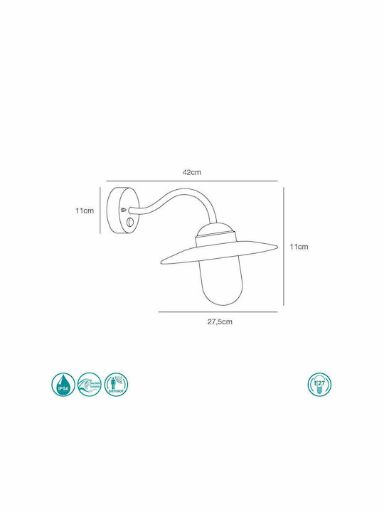 Nordlux Luxembourg Wall-Mounted Outdoor Hat Light E27 IP54 42x11εκ.