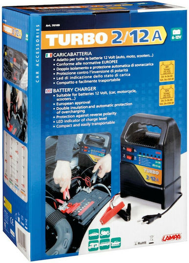 Lampa Turbo 2/12 A Încărcător și Întreținător Baterii Auto și Motocicletă 6/12V