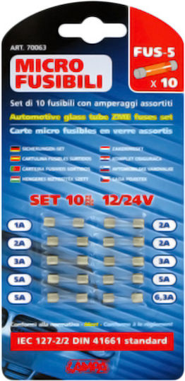 Lampa FUS-5 Automotive Glass Tube ZME Fuses Set Set Siguranțe Auto Sticle Rotunde 10buc 70063