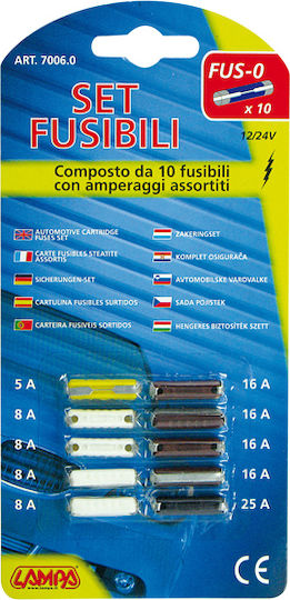 Lampa FUS-0 Automotive Cartridge Fuses Set Σετ Ασφάλειες Αυτοκινήτου Μαχαιρωτές 10τμχ