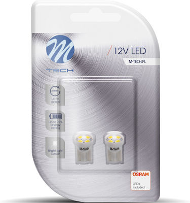 M-Tech Lămpi Autoturismului & Motocicletei T10 LED Alb 12V 2.1W 2buc