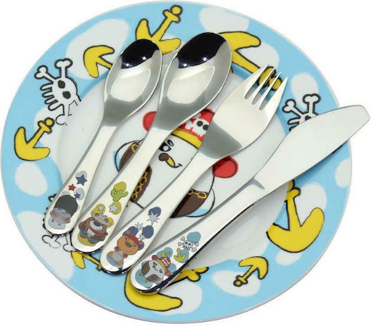 Cryspo Trio Feeding Set Pirates made of Porcelain Turquoise 5pcs