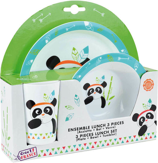 Ango Feeding Set Indian Panda made of Plastic Light Blue 3pcs for 6+ months