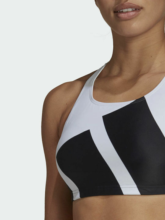 Set Bikini Atletic Sutien Sport Cu Burete Detașabil Alb/Negru Big Logo Graphic