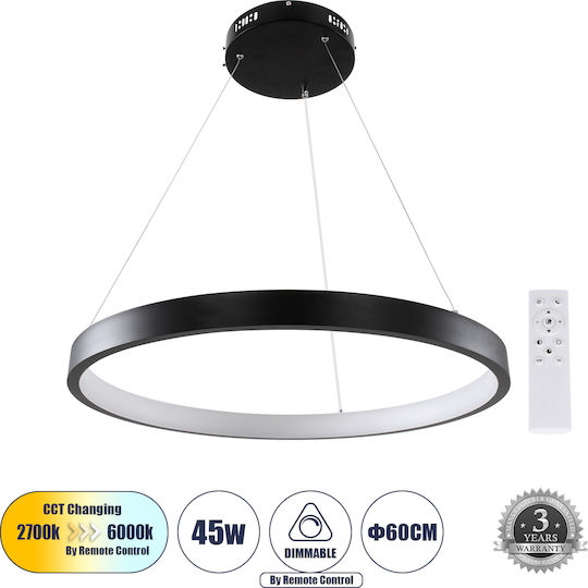 GloboStar Nemesis Κρεμαστό Φωτιστικό Μαύρο LED με Ρυθμιζόμενο Λευκό Φως 60x60εκ.