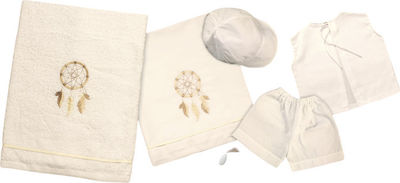 Mouchtaris Collection Baptism Towel Set Εκρού