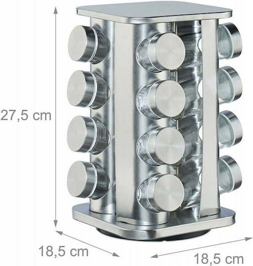 Relaxdays Inox Tabletop Rotating Spice Rack Silver 16pcs
