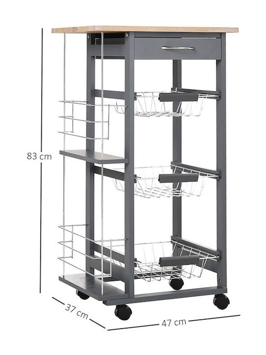 HomCom Wooden Kitchen Trolley 6 Tiers Gray 47x37x83cm