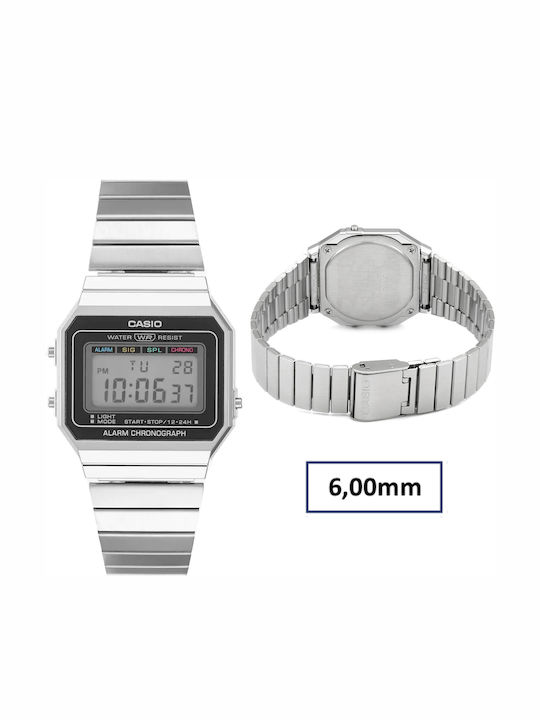 Casio Vintage Iconic Digital Men's Watch 35.5mm Chronograph Battery with Silver Metal Bracelet