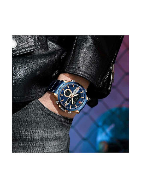 Curren Watch Chronograph Battery with Blue Metal Bracelet