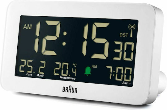 Braun BC10 DCF-W Tabletop Digital Clock LCD With Alarm Clock & Radio White 67603