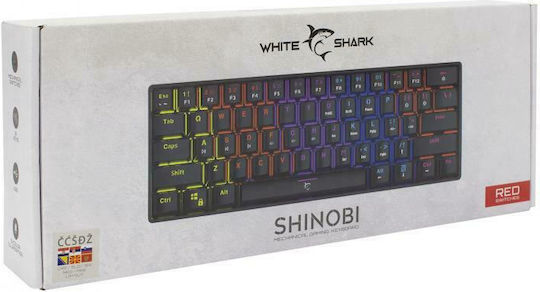 White Shark Shinobi Гейминг Механична Клавиатура 60% с Outemu Red суичове и RGB подсветка (Английски US) Черен