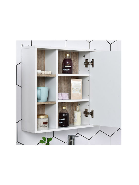 HomCom Правоъгълена Банско Огледало от MDF с Рафт & Шкаф 60x14.5см Бял