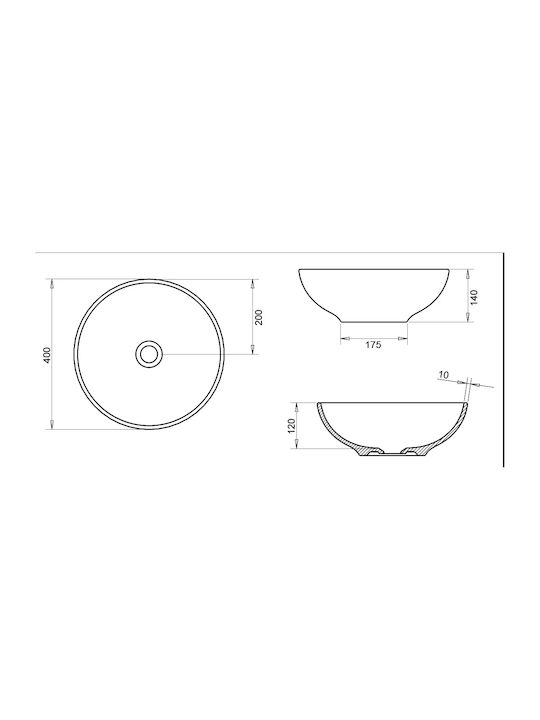 Tema Tol 140 Pe blat Lavoar Porțelan 40x40x14cm White Glossy