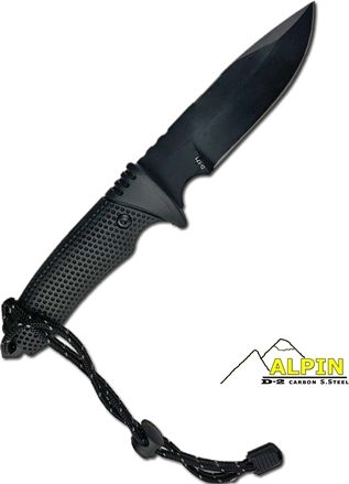 Alpin HX Outdoors - Explorer Survival D-2 Steel Tactical ABS Kydex Knife Survival Black in Sheath