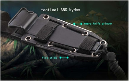 Alpin HX Outdoors - Explorer Survival D-2 Steel Tactical ABS Kydex Knife Survival Black in Sheath