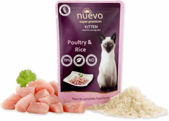 Nuevo Kitten Nassfutter für Junge Katzen in Beutel mit Geflügel und Reis 85gr