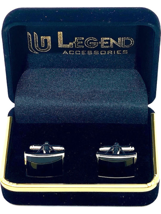 Legend Accessories Μανικετόκουμπα από Ασήμι σε Μαύρο Χρώμα