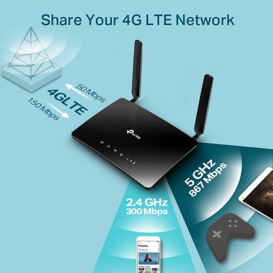 TP-LINK Archer MR400 v4 Ασύρματο 4G Router Wi‑Fi 5 με 3 Θύρες