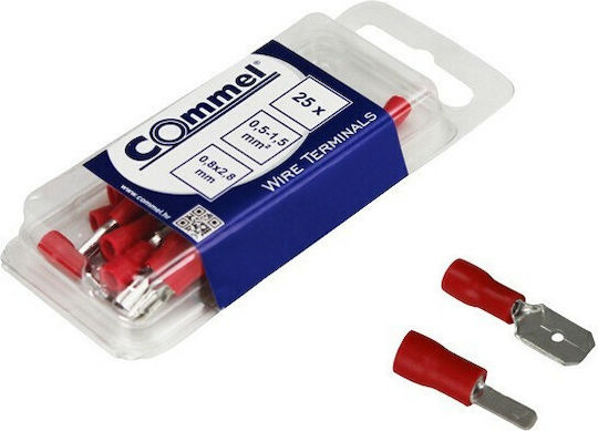 Commel Συρταρωτοί Ακροδέκτες με Μόνωση 0,5-1,5mm² Κόκκινο (CO365811) σε σετ των 25τμχ